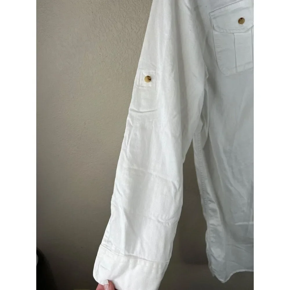 Lauren Jean Co Ralph Lauren White Button-Up Shirt Dress Pockets VTG LRL Classic - Picture 6 of 16